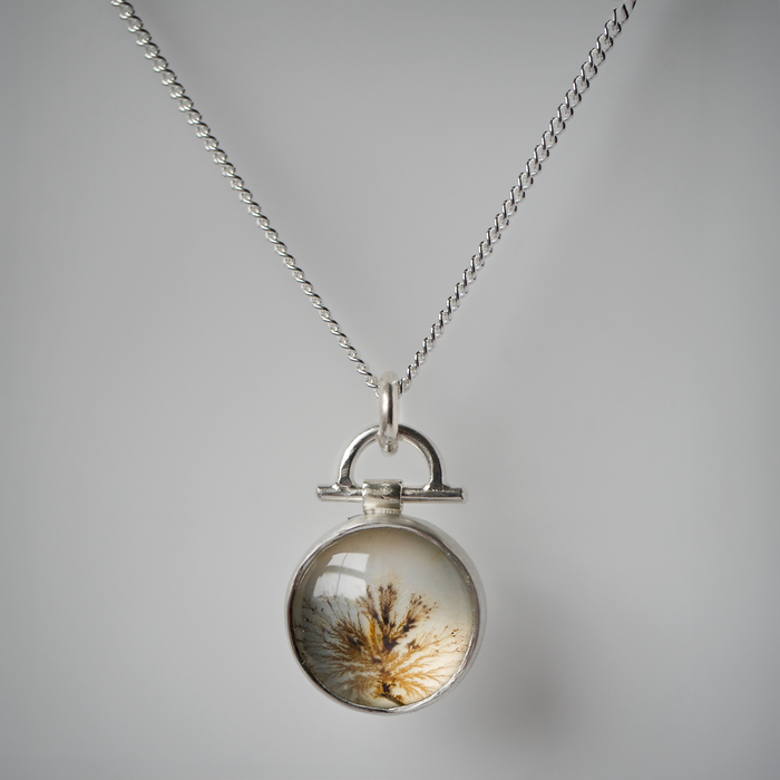Dandelion Handmade Dendritic Agate Silver Pendant