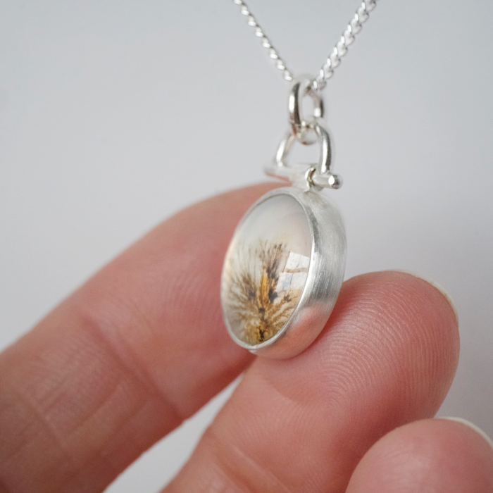 Dandelion Handmade Dendritic Agate Silver Pendant