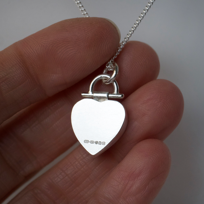 Heart dendritic agate and silver pendant