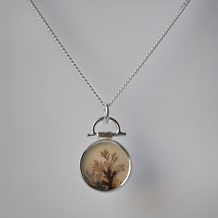 Minimal dendritic agate sterling silver handmade pendant