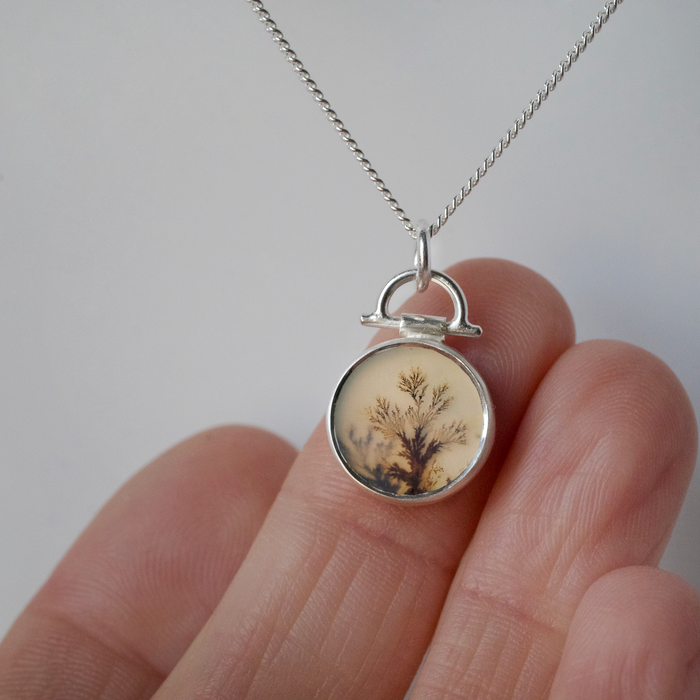 Minimal dendritic agate sterling silver handmade pendant