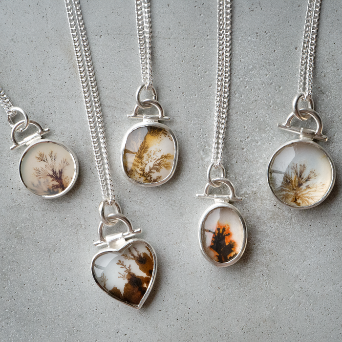 Ethereal handmade jewellery dendritic agate pendants