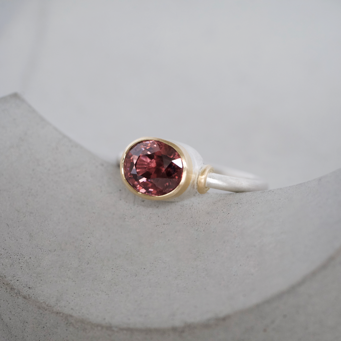 Malay Zircon, 18ct gold and argentium silver