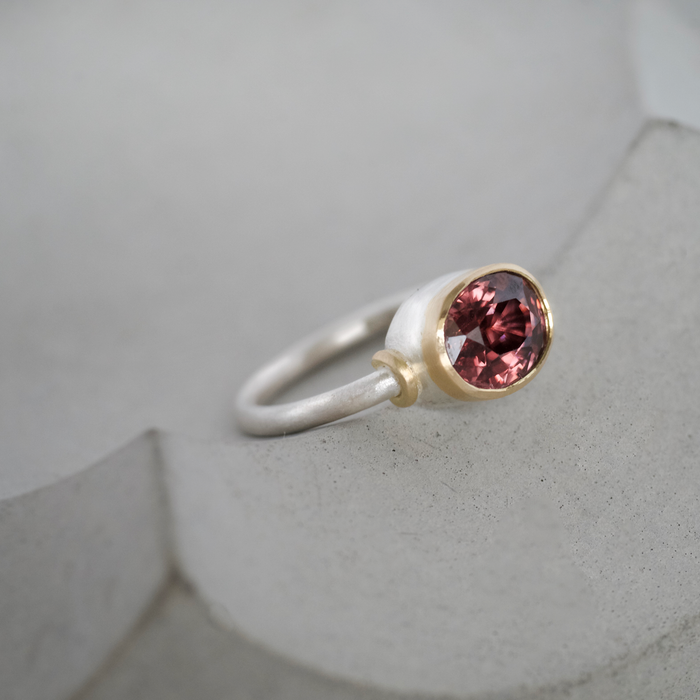 Malay Zircon, 18ct gold and argentium silver