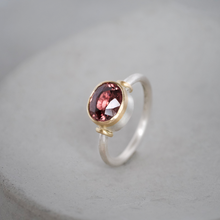 Malay Zircon, 18ct gold and argentium silver
