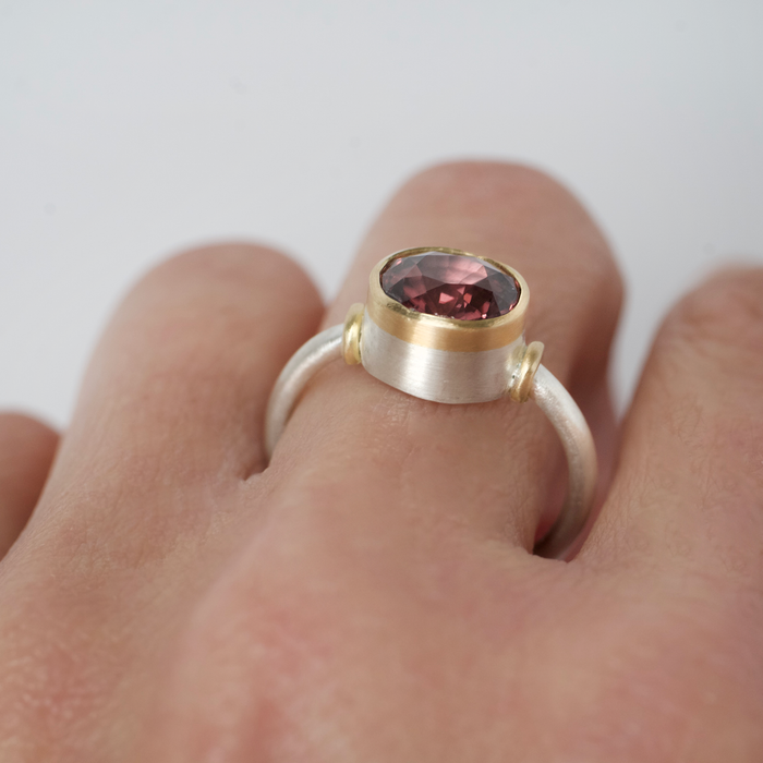 Malay Zircon, 18ct gold and argentium silver