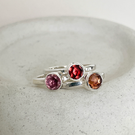 Garnet gemstone stacking rings by Natalie Vernazza elegant jewellery