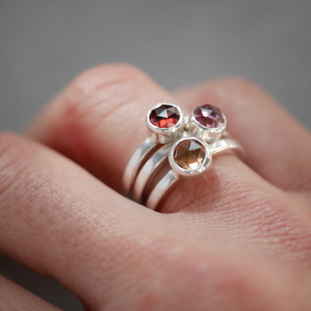 Garnet gemstone stacking rings by Natalie Vernazza