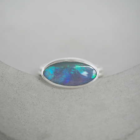 Oval Lightning Ridge Opal Silver Ring