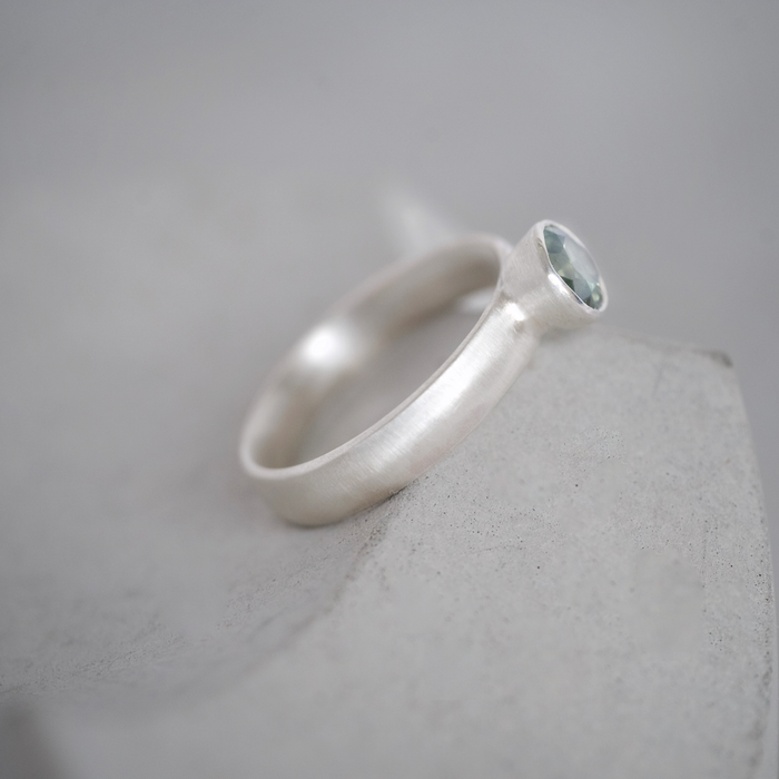 Sage Green Natural Zircon Court Ring | Size O