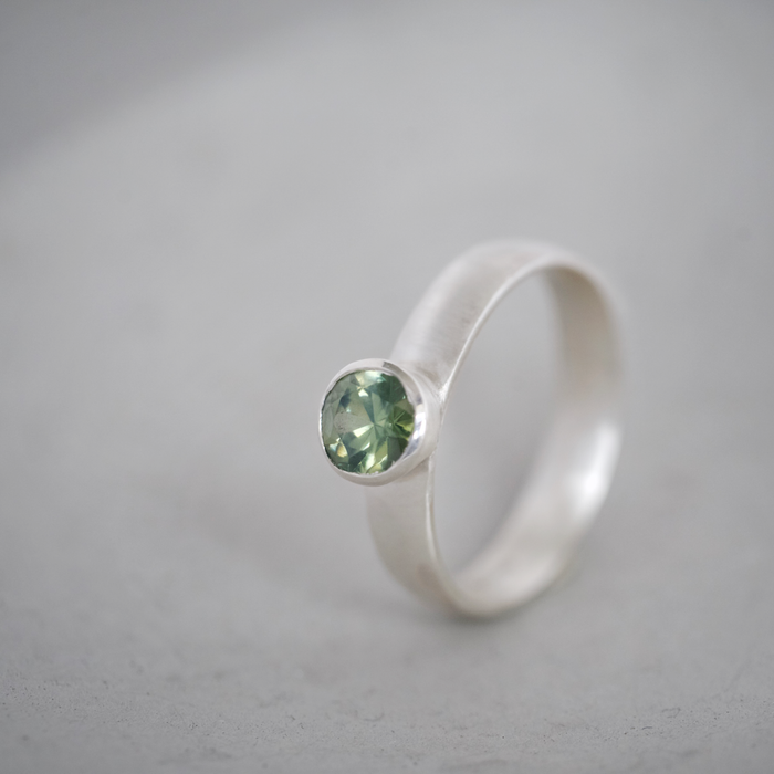 Sage Green Natural Zircon Court Ring | Size O