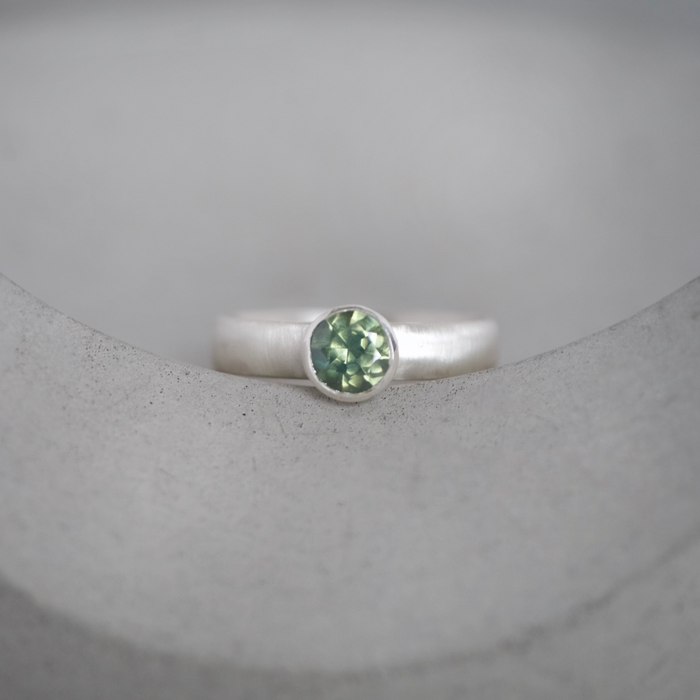 Sage Green Natural Zircon Court Ring | Size O