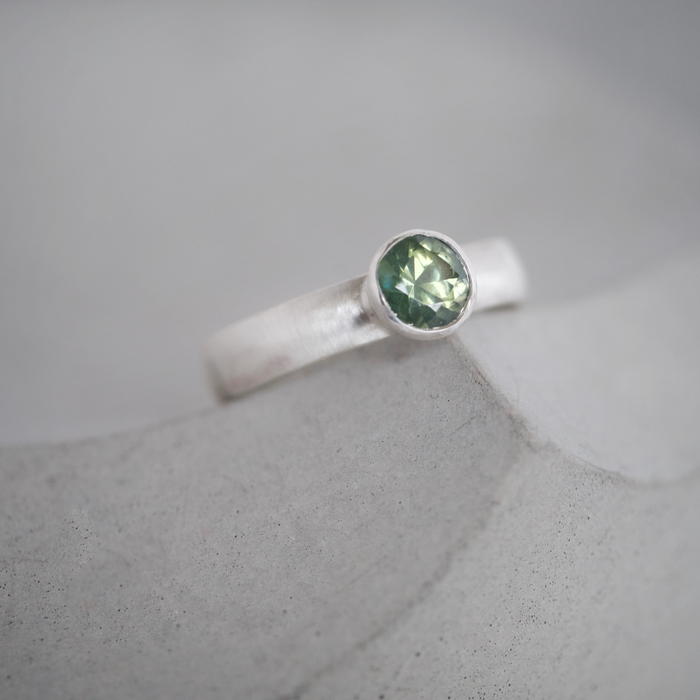Sage Green Natural Zircon Court Ring | Size O