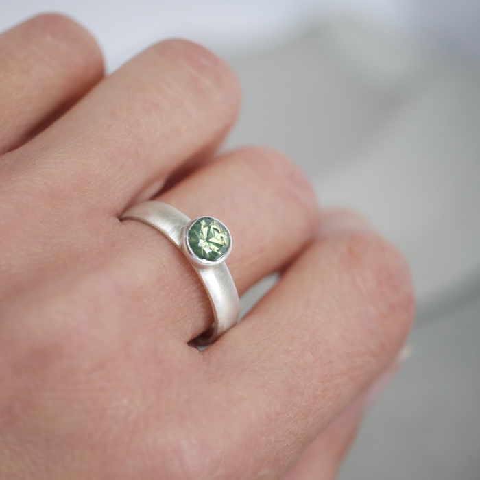 Sage Green Natural Zircon Court Ring | Size O