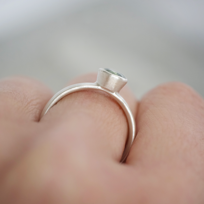 Sage Green Natural Zircon Court Ring | Size O