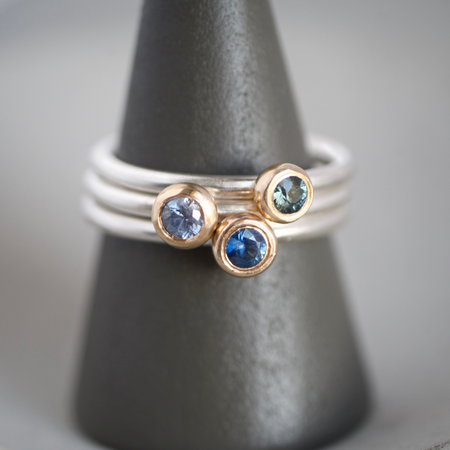 9ct gold and silver sapphire stacking rings by Natalie Vernazza