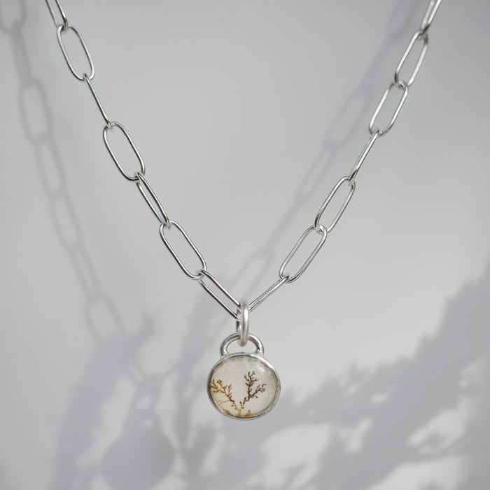 Dendritic Agate Quartz Pendant, Lichen