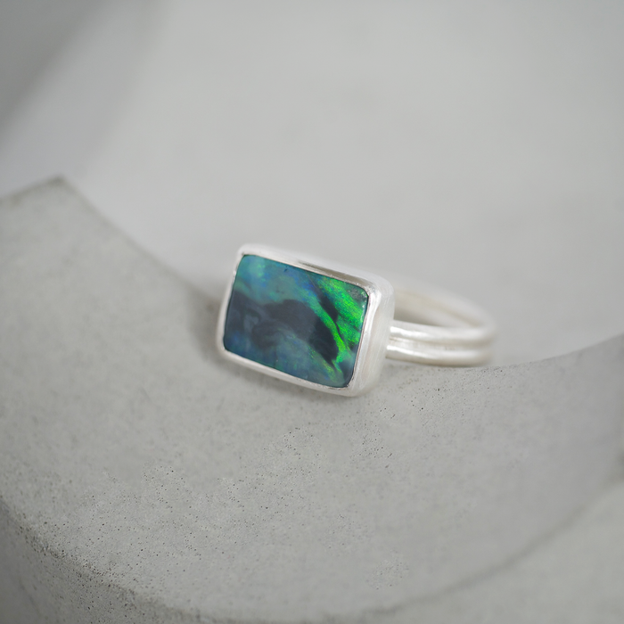 Black Lightning Ridge Opal Silver Ring