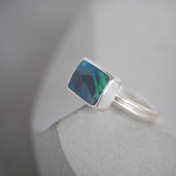 Black Lightning Ridge Opal Silver Ring