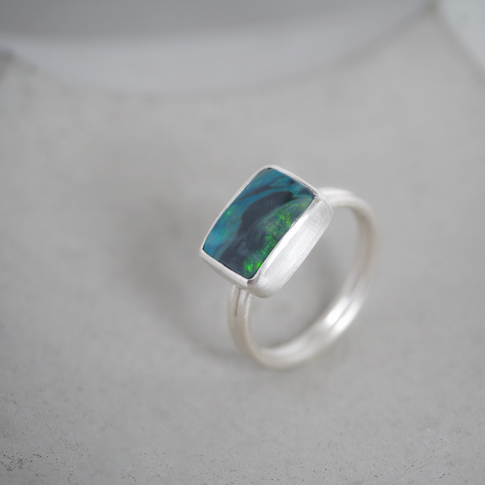 Black Lightning Ridge Opal Silver Ring