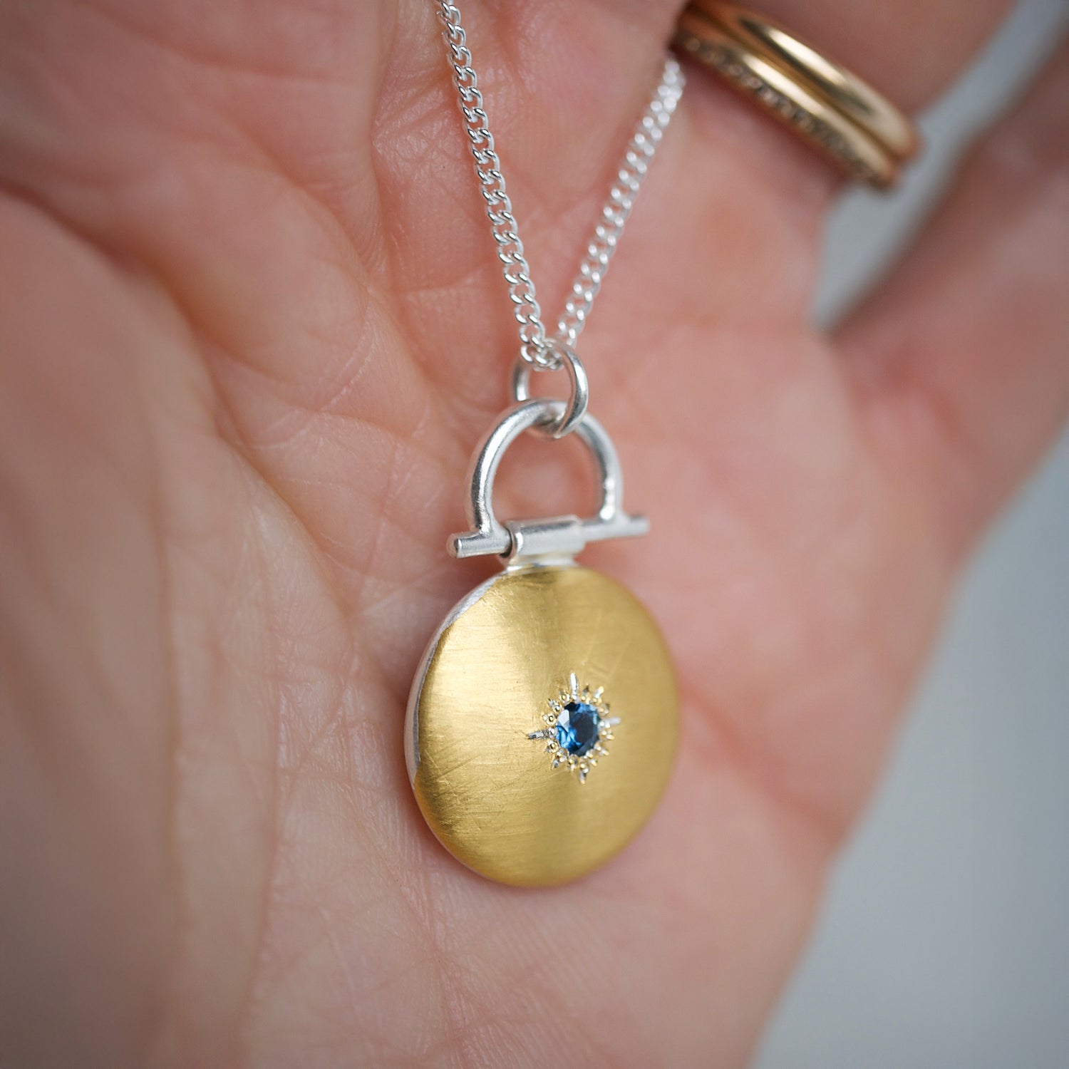 Star set blue sapphire pendant necklace keum boo mixed metal jewellery Natalie Vernazza Oxfordshire