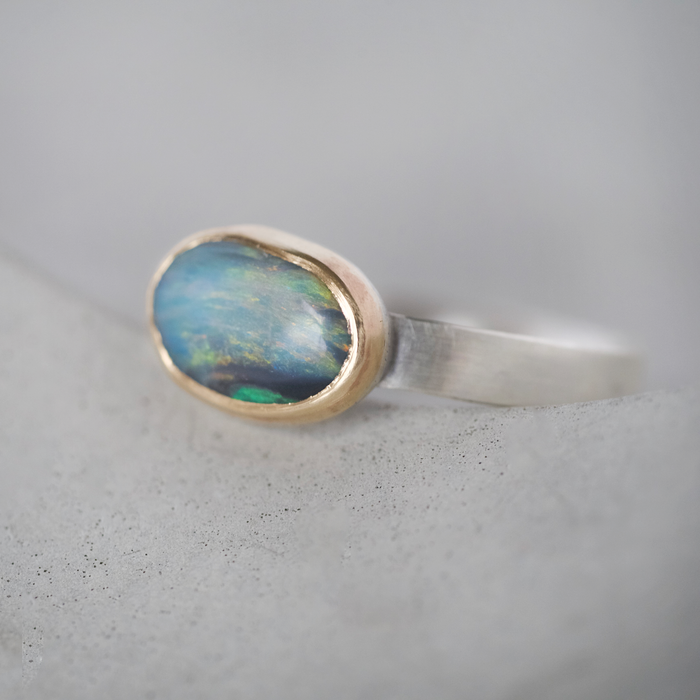 Boulder Opal Ring, 9ct Yellow Gold and Silver