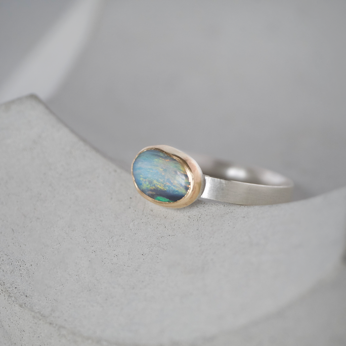 Boulder Opal Ring, 9ct Yellow Gold and Silver