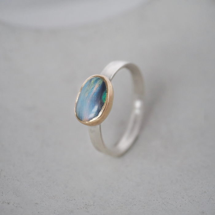 Boulder Opal Ring, 9ct Yellow Gold and Silver