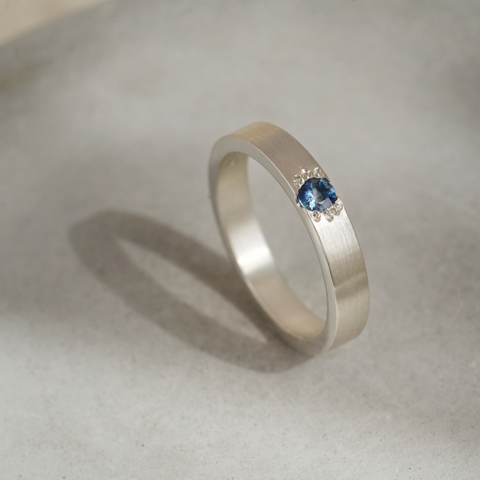 Blue sapphire argentium silver ring, minimal elegant ring design.
