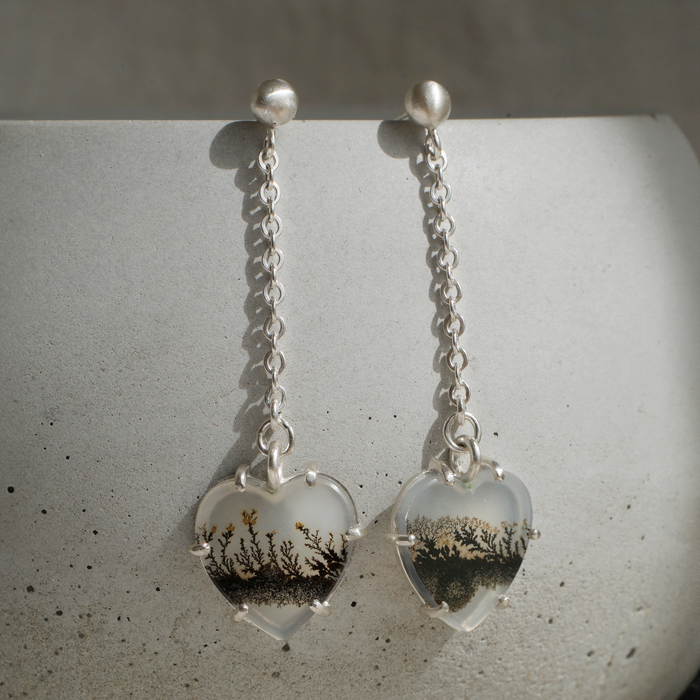 Dendritic Agate Heart Earrings