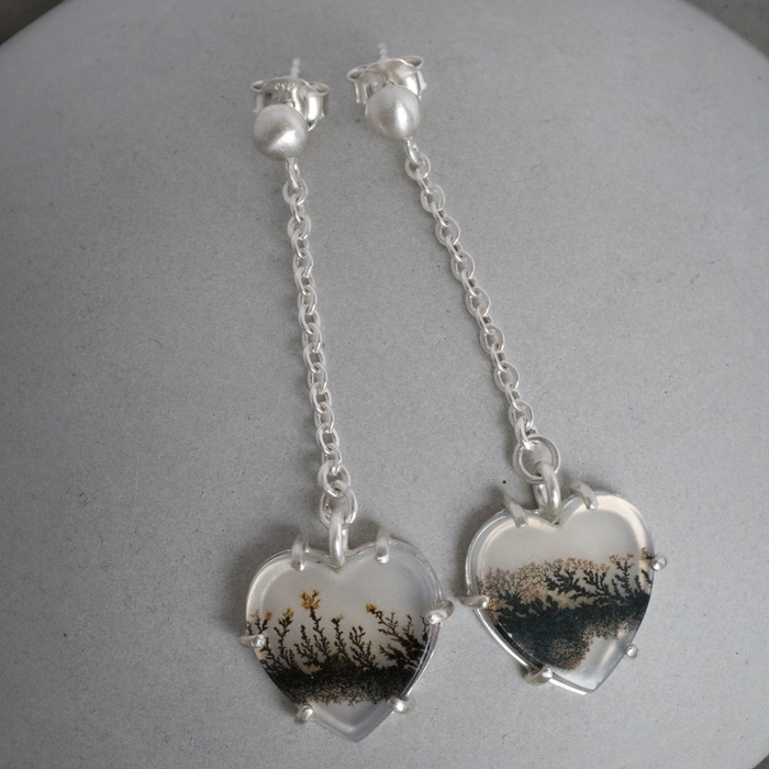 Dendritic Agate Heart Earrings