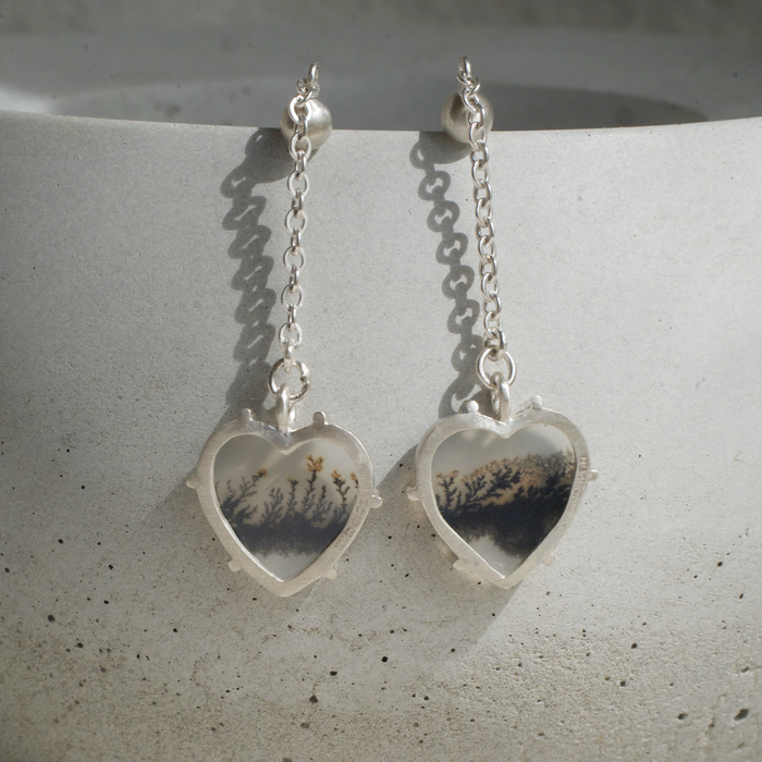 Dendritic Agate Heart Earrings