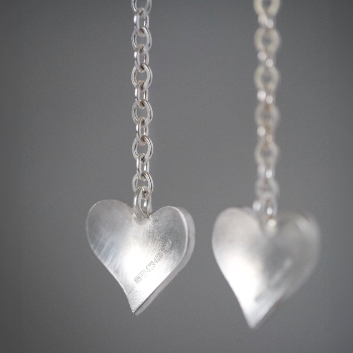 Heart Keum Boo drop chain earrings