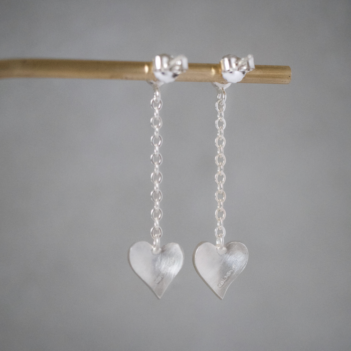 Heart Keum Boo drop chain earrings