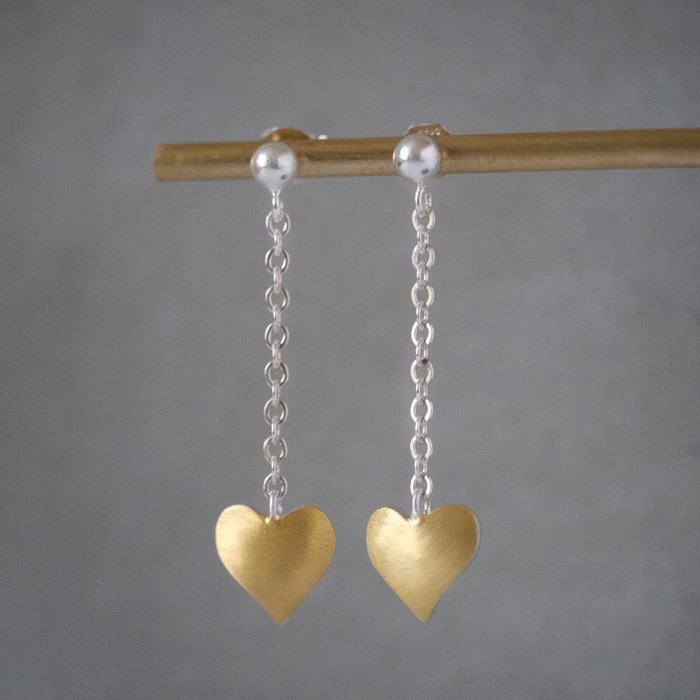 Heart Keum Boo drop chain earrings