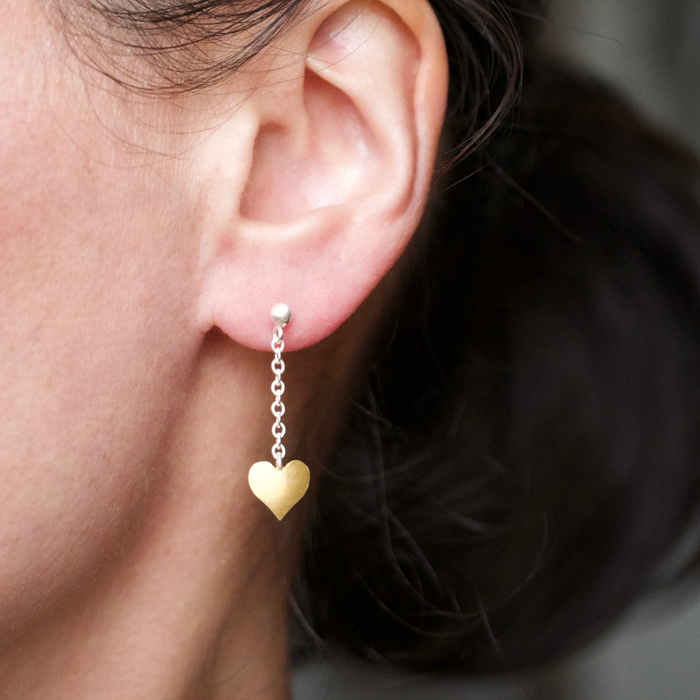 24ct gold keum boo heart drop earrings