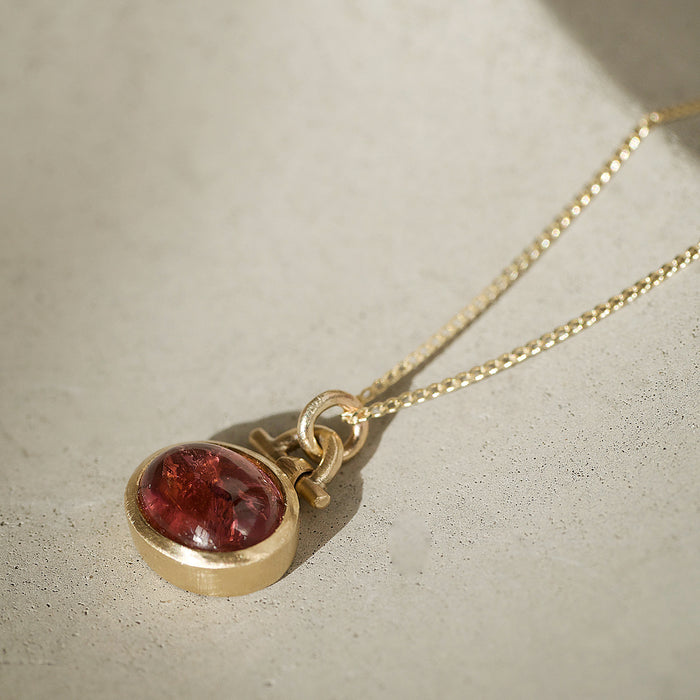 Pink tourmaline gemstone solid gold necklace by Natalie Vernazza