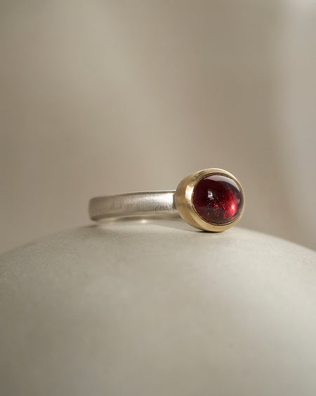 Natalie Vernazza vibrant pink tourmaline ring gold and silver
