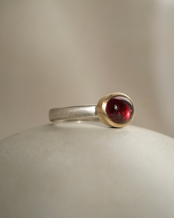 Natalie Vernazza vibrant pink tourmaline ring gold and silver