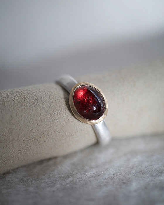 Natalie Vernazza cherry red tourmaline ring gold and silver