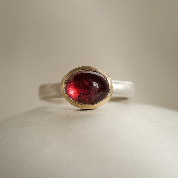 Natalie Vernazza cherry red tourmaline ring gold and silver