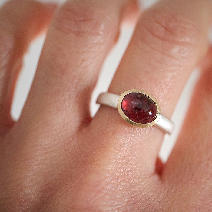 Natalie Vernazza cherry red tourmaline ring gold and silver
