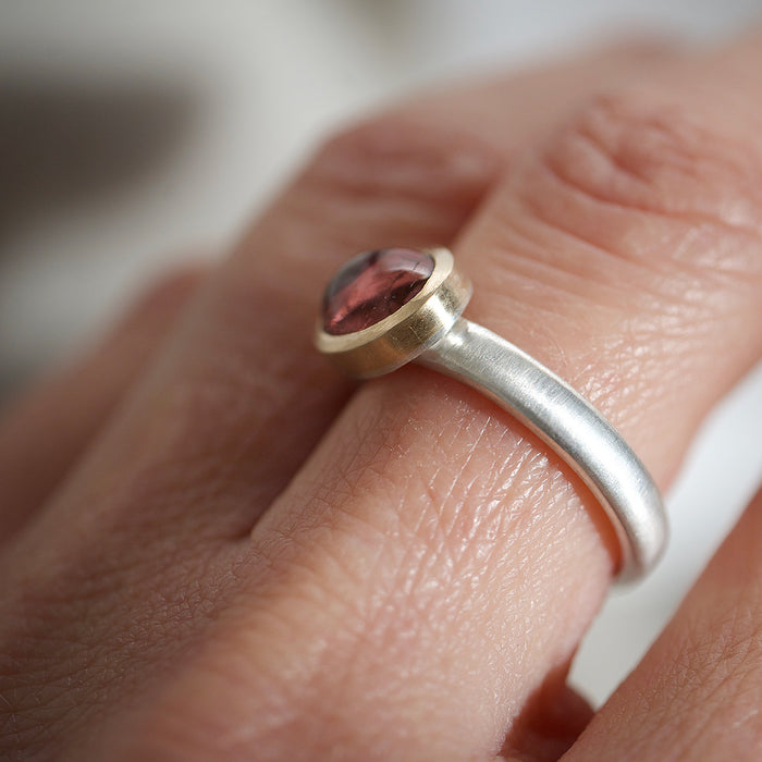 Pink tourmaline gold silver ring by Natalie Vernazza