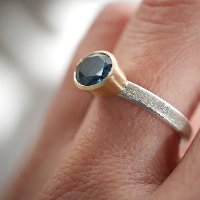 Oval london blue topaz gold and silver florentine ring by Natalie Vernazza elegant jewellery