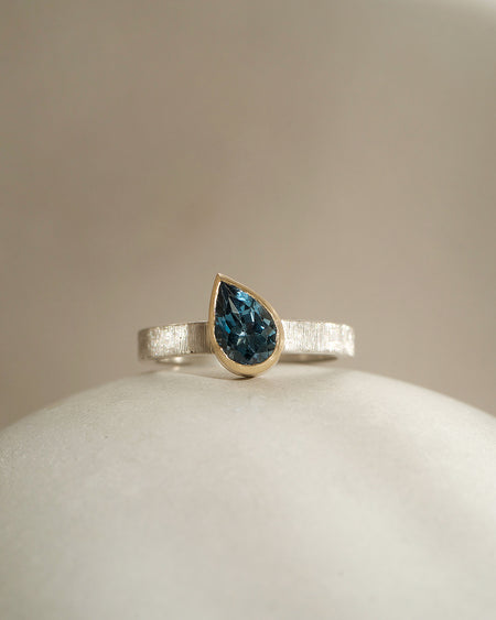 London Blue Topaz Ring gold silver ring Natalie Vernazza elegant jewellery.