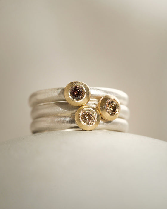 Champagne diamond mixed metal stacking rings by Natalie Vernazza elegant jewellery