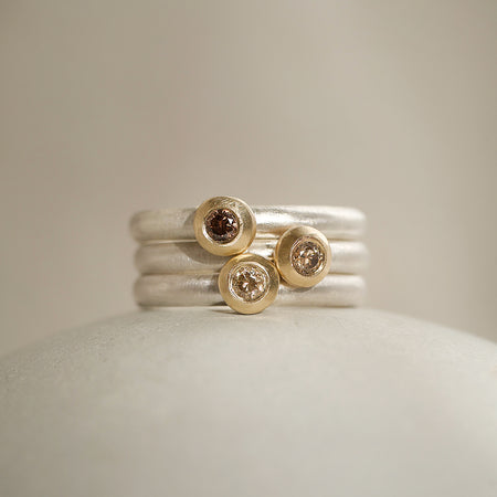 Warm diamond stacking rings by Natalie Vernazza elegant jewellery