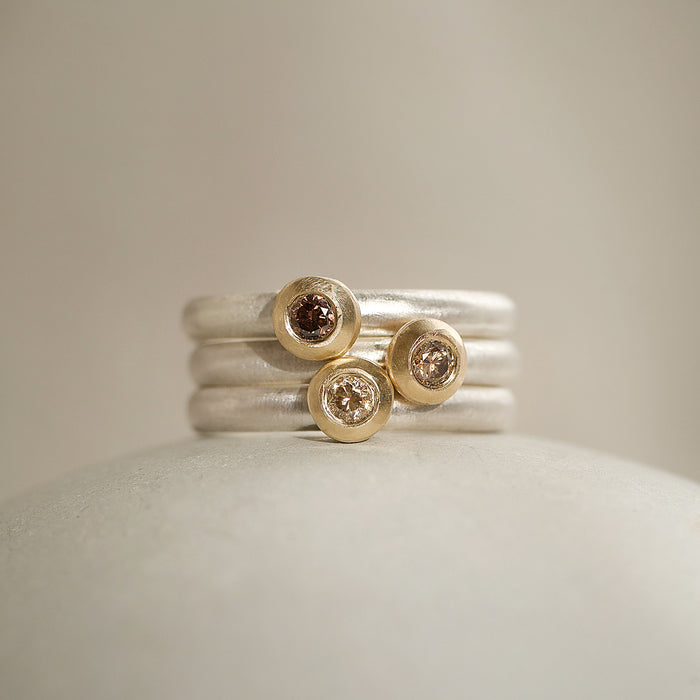 Warm diamond stacking rings by Natalie Vernazza elegant jewellery