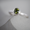 Olive green natural zircon sterling silver ring