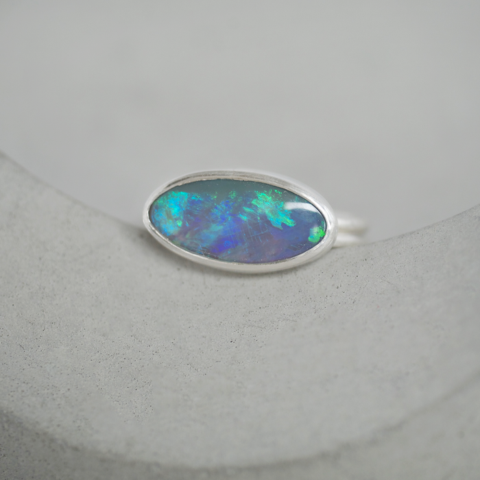 Oval Lightning Ridge Opal Silver Ring